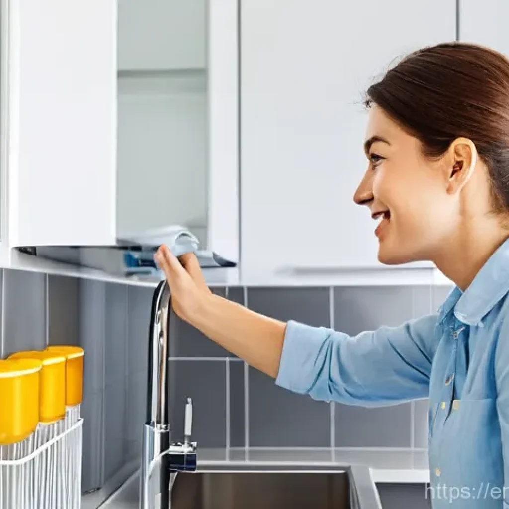 자연형 물 정화 시스템의 설치 후 지속적 관리 방안 - **Prompt 1: Daily Visual Inspection**
    "A clean, brightly lit modern kitchen or utility room. A d...