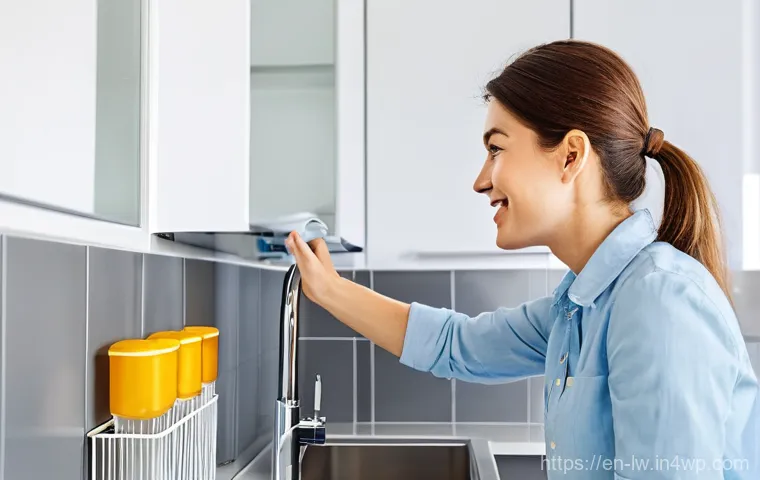 자연형 물 정화 시스템의 설치 후 지속적 관리 방안 - **Prompt 1: Daily Visual Inspection**
"A clean, brightly lit modern kitchen or utility room. A d...