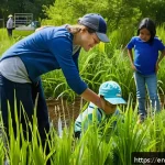 Home 18 자연형 물 정화 시스템의 지역사회 교육 프로그램 개발 - A vibrant community workshop scene in a suburban park during daytime, featuring diverse adults and c...